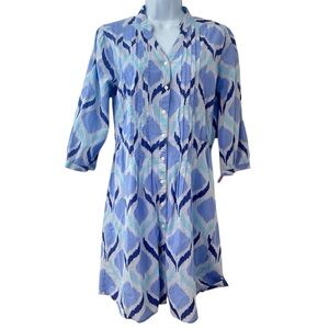 BOO GEMES Violet Ikat Patterned Button Down Shirt Dress Swim Cover S/XS Resort